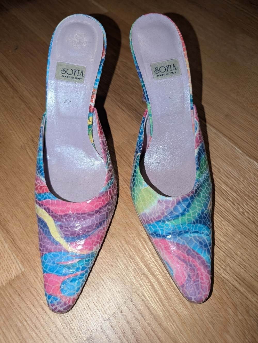 SOFIA Multicolor Snake-Print Pointed Slip-On Heels